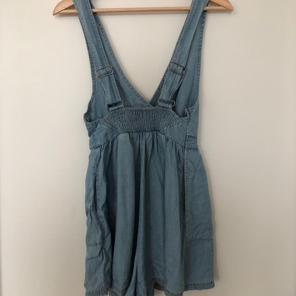 UO Anita Button Wrap Chambray Romper - Picture 3 of 7